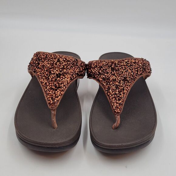 FITFLOP LULU SHIMMERFOIL SHIMMERY BRONZE TOE-THONG SANDLES TRAVEL SIZE US 10 - Picture 2 of 9